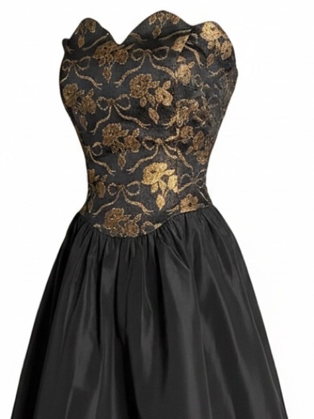 Gunne Sax by Jessica McClintock Black Gold Brocade Strapless Ball Gown Dress 6 - Picture 3 of 9